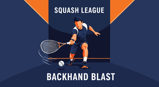 Squash Athlete Executing a Backhand Stroke During League Play in Digital Illustration