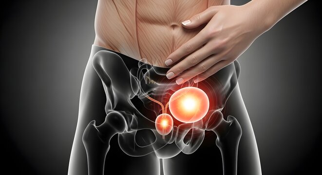 Prostate Enlargement Medical Awareness with Pelvic Pain Highlight Healthcare Concept