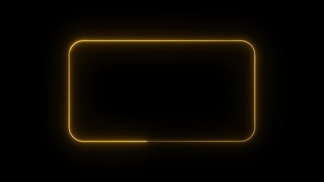 Glowing yellow colour neon rectangle border frame animated on black background.