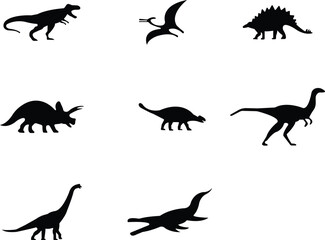 Dinosaurs silhouettes isolated Vector outlines of prehistoric reptiles. Most dangerous monsters in history. Herbivorous and predatory dinosaurs of the Jurassic period. See Less. isolated on transparen © Rizwat