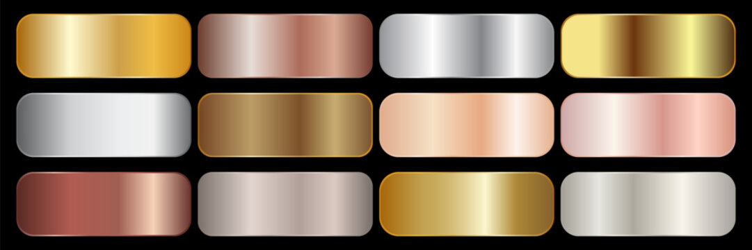 Collection of gold silver bronze and rose gold gradient texture background vector