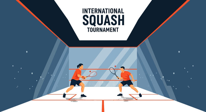 Squash Tournament: Dynamic Illustration Depicting Intense Sport Competition and Action