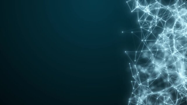 Abstract Digital Network Background With Glowing Nodes And Connecting Lines Representing Data Flow, Artificial Intelligence, Big Data, Cloud Computing, And Modern Technology.