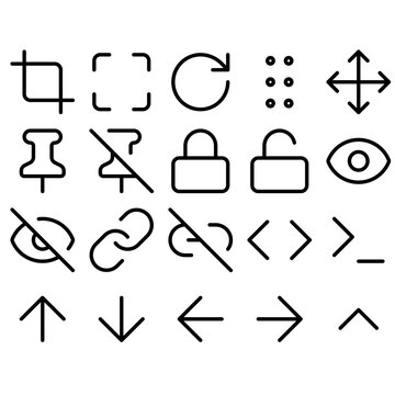 essential user interface navigation and editing icons set, thin line web application vector symbols