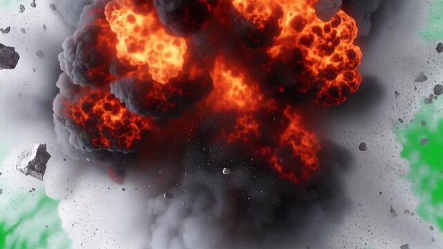 Missiles hit together and blast with fire on green screen