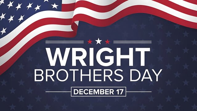 Wright brothers day celebration banner with american flag and dark background on december 17