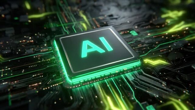 AI Processor: A detailed perspective of an AI processor illuminates the intricate architecture of artificial intelligence at the heart of the digital revolution.