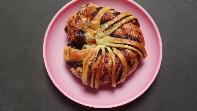 Authentic homemade sweet braided bread with chocolate filling