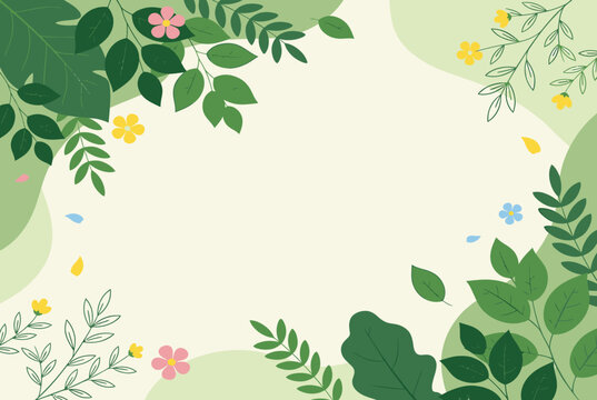 Floral leafy border frame with flowers leaves