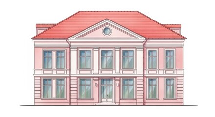 Fototapeta premium Pink house with red roof and white details