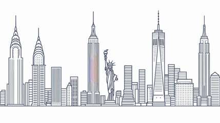 Obraz premium Line drawing of a famous city's skyline with iconic buildings and a famous statue