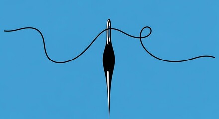 Naklejka premium Black whisk on blue background with curved threads
