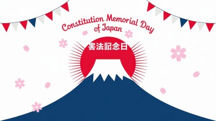 Constitution Memorial Day of Japan Illustration with Mount Fuji and Cherry Blossom Isolated on White Background