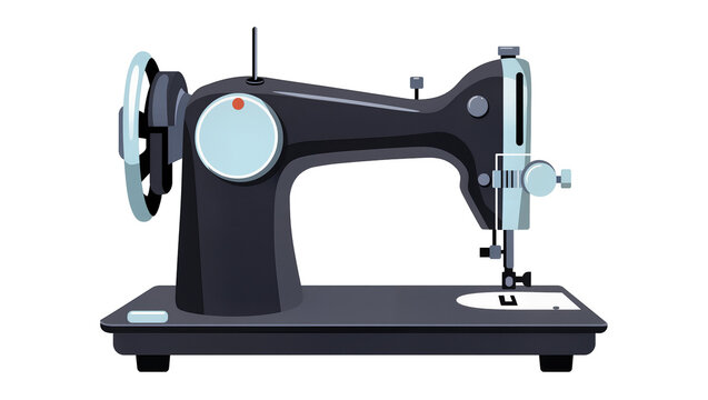 Vintage black sewing machine, featuring silver details and a light blue bobbin