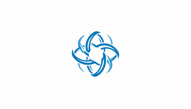 Abstract blue symbol logo with swirling, interwoven elements on a white background, representing innovation and dynamism
