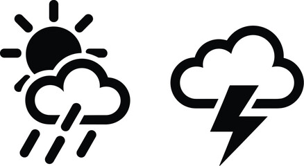 Obraz premium Weather icons set with sun cloud rain and thunder symbols flat vector illustration for forecast apps and climate design