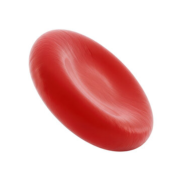 A single red blood cell with a characteristic biconcave shape seen from a high angle perspective