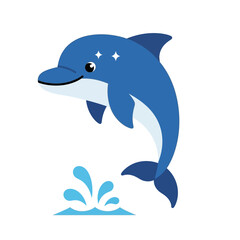 Obraz premium Blue cartoon dolphin jumping out water.