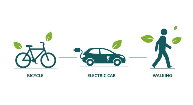 Eco friendly transportation options icons.