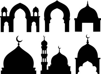Collection of Islamic Architecture Silhouettes Featuring Mosques Domes and Arches © Iman