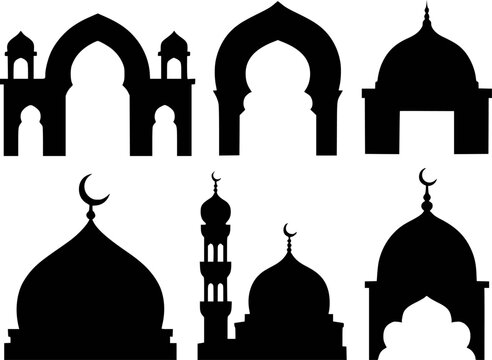 Collection of Islamic Architecture Silhouettes Featuring Mosques Domes and Arches