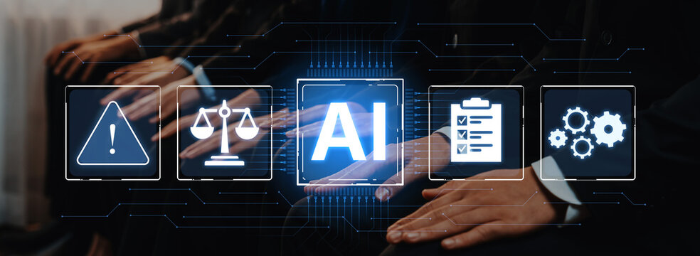 Concept of Artificial Intelligence in legal and regulatory technology. AI systems are used for risk management, process automation, and ensuring compliance with laws and policies. Fermion