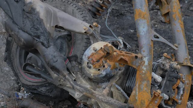 A burned motorbike lies in Kathmandu after the 2025 Gen-Z protests. Raw footage capturing the aftermath of street unrest and urban chaos in Nepal.