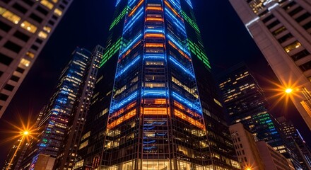 Obraz premium Illuminated Modern Skyscrapers at Night