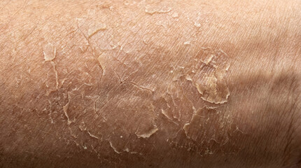 Fototapeta premium Dry skin peeling flaking cracked closeup texture uv damage layers