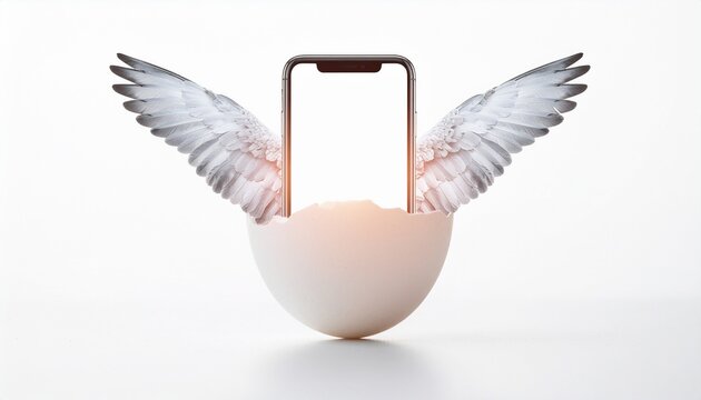 羽を持つデジタルデバイス　スマホのの未来コンセプト generative ai