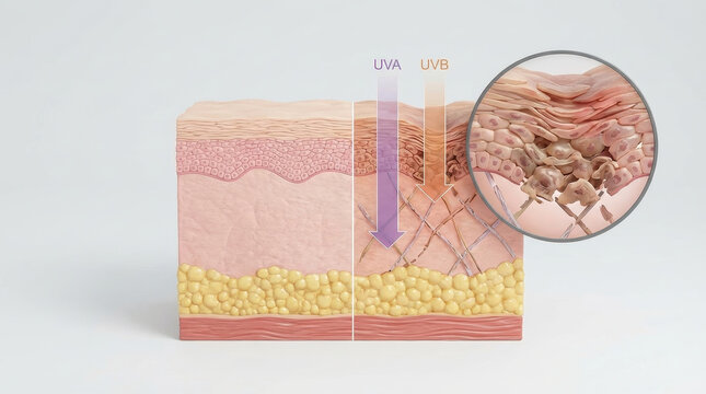 Uv damage skin layers uva uvb anatomy epidermis dermis