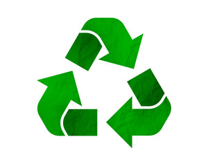 Obraz premium Green recycle icon on paper, recycling symbol transparent background for png element.