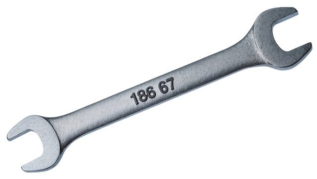 Steel open-end wrench displaying 186 67 markings, showing metallic texture
