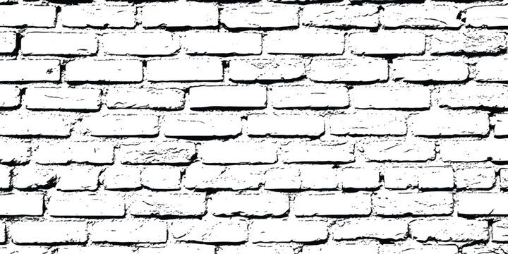 A high contrast black and white graphic illustration featuring a repeating brick wall texture isolated on white background, Vector, illustration