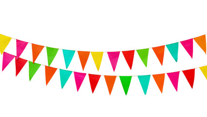Obraz premium Vibrant multicolored paper pennant banner, strung in an arc for festive decoration