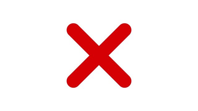 red cross mark animation with brush stroke texture on white background. error wrong and rejection symbol, incorrect hand drawn style red cross mark motion graphic.