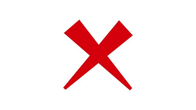 red cross mark animation animated red x sign for error wrong and rejection symbol. incorrect choice,warning and stop sign on white screen.