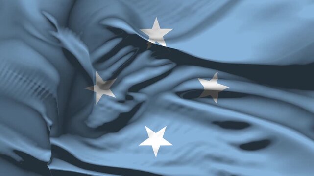 Closeup Micronesia Federated States Flag Wave Loop waving in wind Realistic Micronesia Federated States Flag background