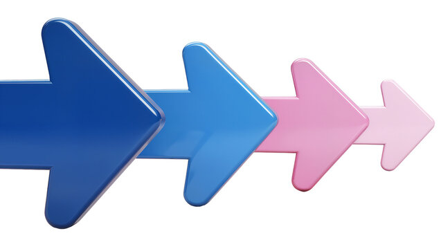 Glossy blue purple and pink arrow icons pointing right, arranged in a row