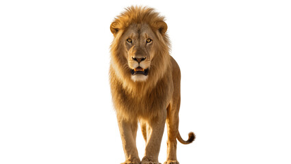 Majestic male lion standing proudly, displaying golden fur and intense gaze © Femke