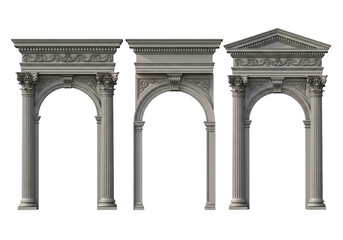 Obraz premium A collection of three ornate classical architectural archways featuring decorative stone pillars