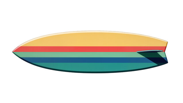 Vibrant striped surfboard featuring yellow red blue, and green hues
