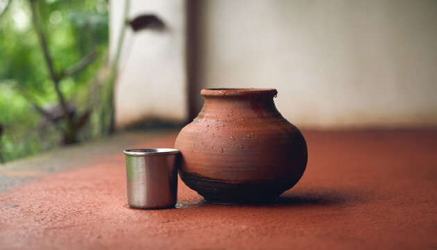 Traditional clay pot water storage as eco friendly alternative to plastic