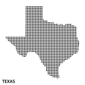 Texas map dotted pattern, halftone state shape, abstract usa geography icon, modern pointillism vector design