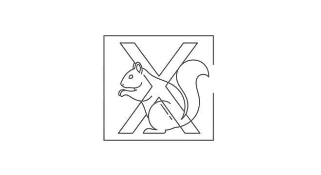 Squirrel Inside Letter X Square Logo Outline Icon