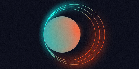  Abstract Cosmic Geometric Background with Grainy Texture and Glowing Orbital Rings in Futuristic Sphere with Neon Circles and Dark Moody Grainy Gradient wallpaper © Deepak