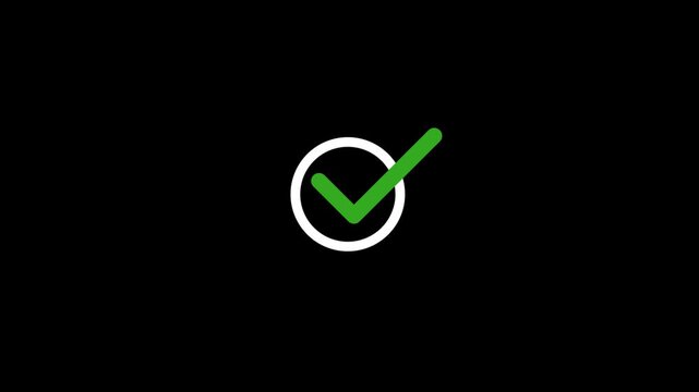 Check mark animation inside circle with smooth appearance minimal success confirmation icon for user interface design task completion approval status element clean motion graphics alpha channel
