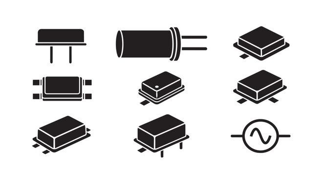PrintQuartz crystal resonator metal can silhouette vector icon for frequency control