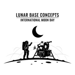 Astronaut and lunar lander on moon surface celebrating International Moon Day. © Suhadi_Martodimejo