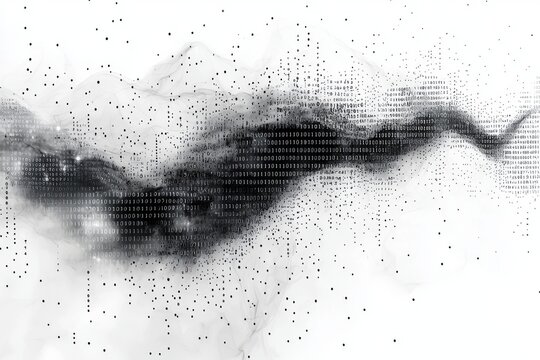 Digital technology wallpaper featuring a background of binary code that falls and streams